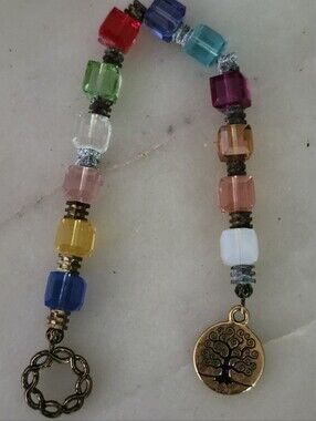 Multicolor Cube Bead Bracelet with Tree Of Life Charm